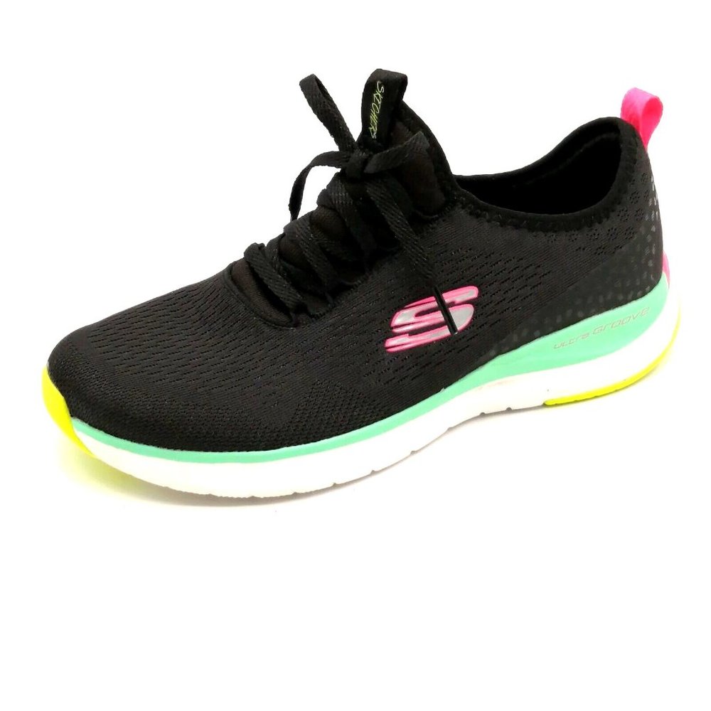 Skechers Womens Sneakers Black Lace Up Memory Foam Round Toe Wedge Heel  7